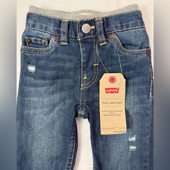 NWT LEVI’S Baby 514 Straight Leg Dark Wash Elastic Stretch Pull On Jeans Size 6M - Picture 4 of 12